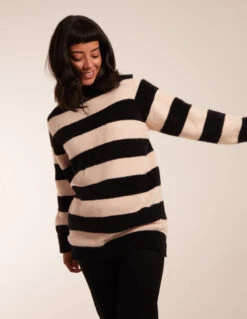 High Neck Striped Jumper(Black High Neck Striped Jumper)