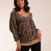 Zebra V-Neck Jumper(Stone Zebra V Neck Jumper) -Repertoire Fashion Store WF4999BV STONE 4751