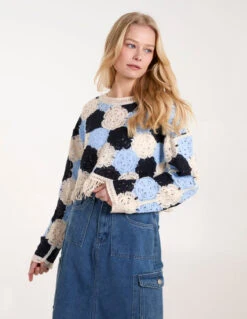 Big Flower Jumper(Big Flower Jumper) -Repertoire Fashion Store WF5121 BLUE 0469