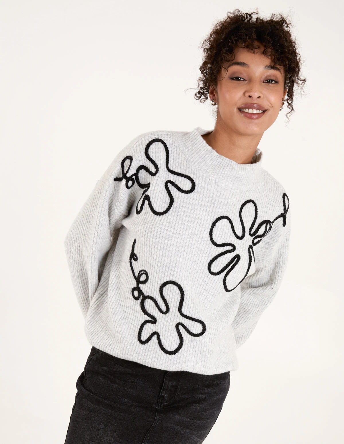Abstract Flower Embroidery Jumper(Grey Abstract Flower Embroidery Jumper) 1 Abstract Flower Embroidery Jumper(Grey Abstract Flower Embroidery Jumper)