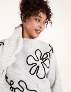 Abstract Flower Embroidery Jumper(Grey Abstract Flower Embroidery Jumper) 6 Abstract Flower Embroidery Jumper(Grey Abstract Flower Embroidery Jumper) -Repertoire Fashion Store WF5244BV019 137036