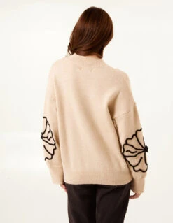 Large Flower Embroidery Jumper(Beige Large Flower Embroidery Jumper) 7 Large Flower Embroidery Jumper(Beige Large Flower Embroidery Jumper) -Repertoire Fashion Store WF5248 BEIGE 03981