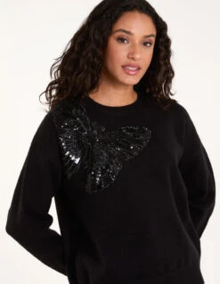 Embellished Sequin Butterfly Jumper(Black Embellished Sequin Butterfly Jumper)