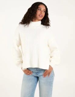Textured High Neck Jumper(White Textured High Neck Jumper) -Repertoire Fashion Store WF5305 IVORY 11596 1