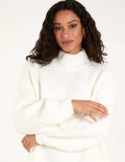 Textured High Neck Jumper(White Textured High Neck Jumper)