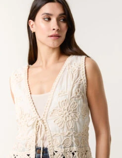 Crochet Tie Front Vest(Crotchet Tie Front Vest) -Repertoire Fashion Store WF5409BV001 145784