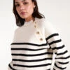Horizontal Stripes Shoulder Button Detailed Jumper(Horizontal Stripes Shoulder Button Detailed Jumper)