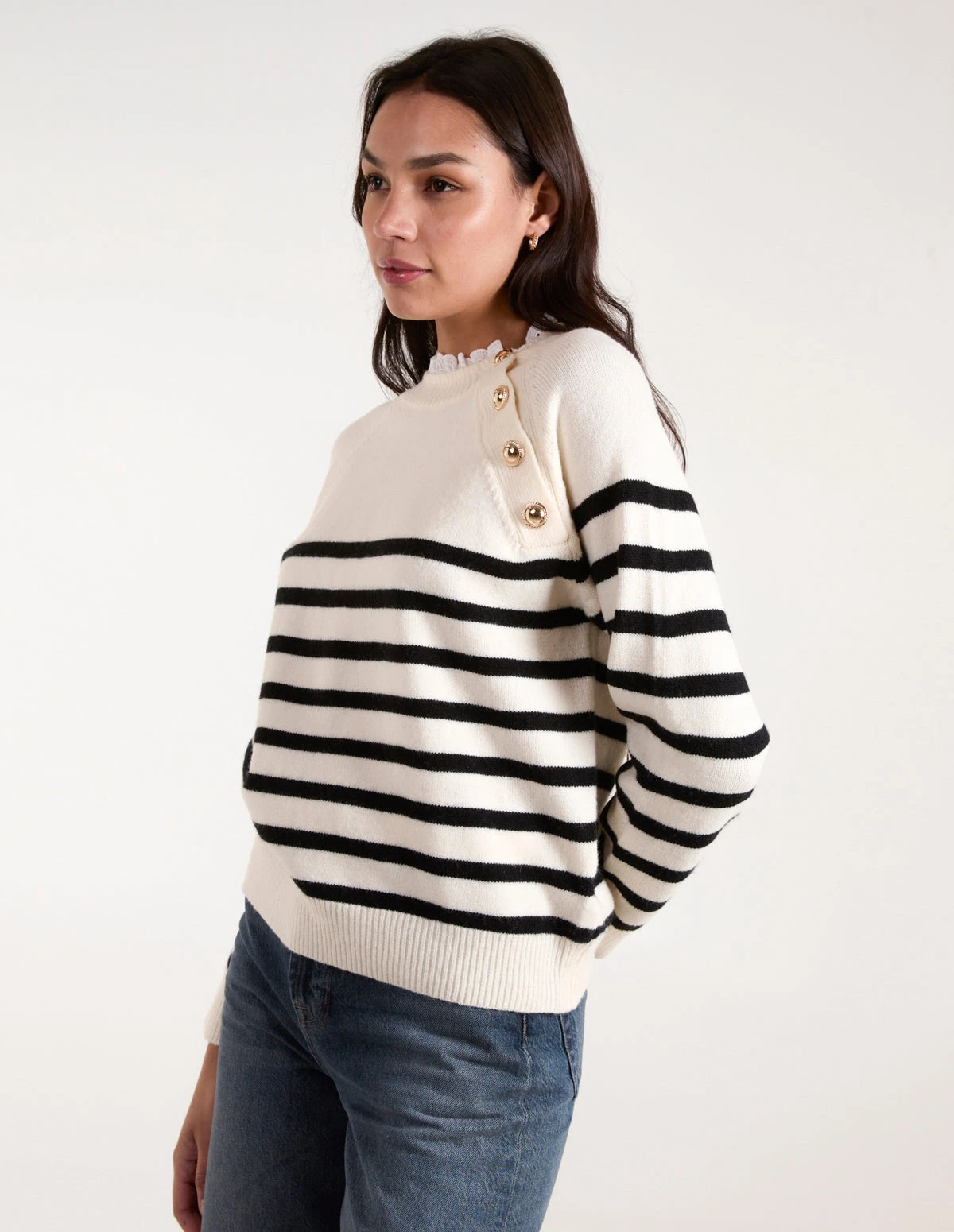 Horizontal Stripes Shoulder Button Detailed Jumper(Horizontal Stripes Shoulder Button Detailed Jumper) 3 Horizontal Stripes Shoulder Button Detailed Jumper(Horizontal Stripes Shoulder Button Detailed Jumper) - Image 3