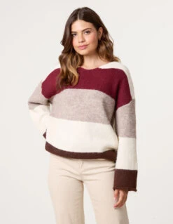 Colourful Stripped V Neck Jumper(Berry Colourful Stripped V Neck Jumper) -Repertoire Fashion Store WF5469 BERRY 25975 18818128 c5e8 404b 94ab 77ad728e20b9