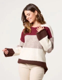 Colourful Stripped V Neck Jumper(Berry Colourful Stripped V Neck Jumper)