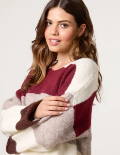 Colourful Stripped V Neck Jumper(Berry Colourful Stripped V Neck Jumper) -Repertoire Fashion Store WF5469 BERRY 25986 1824239b e204 4a8a 9621 c0a8d0e392ad