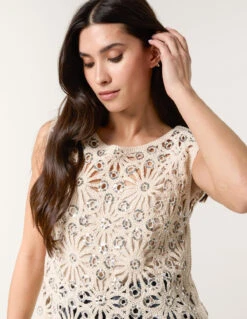 Crochet Top With Sequins(Stone Crochet Top With Sequins) -Repertoire Fashion Store WF5471BV001 145865