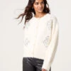 Diamante Sequin Brochure Button Front Cardigan(Ivoy Diamante Sequin Brochure Button Front Cardigan) -Repertoire Fashion Store WF5521 IVORY 1536