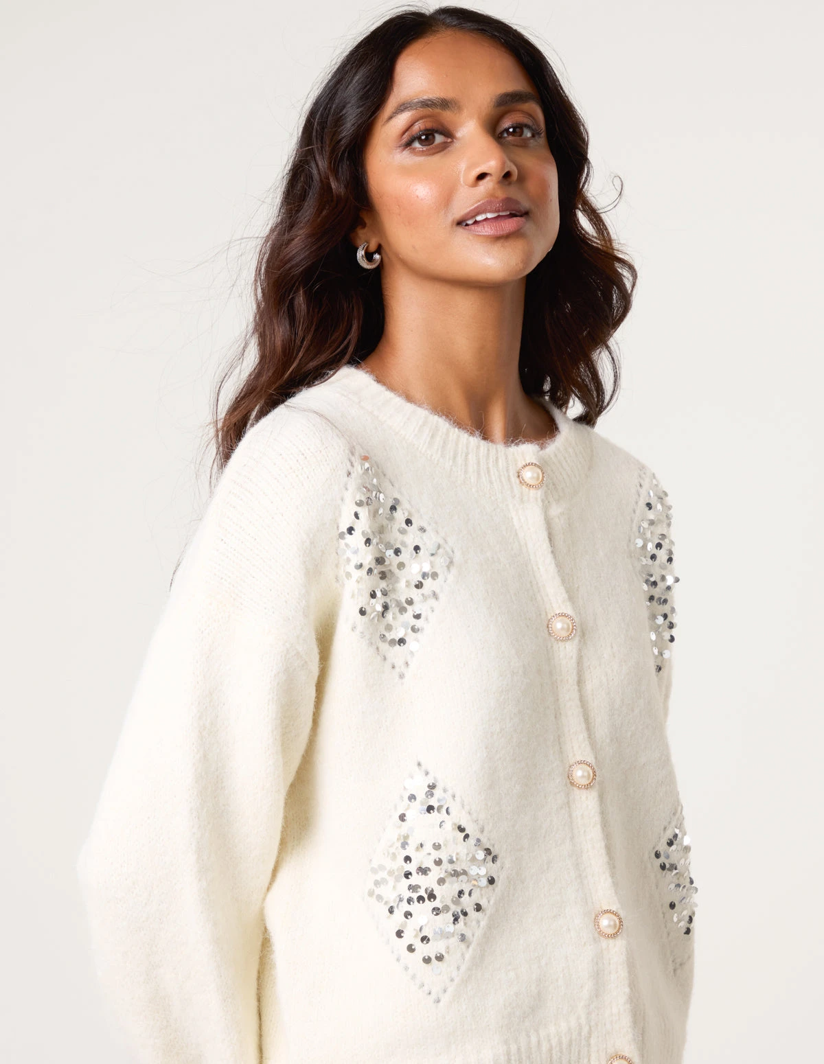 Diamante Sequin Brochure Button Front Cardigan(Ivoy Diamante Sequin Brochure Button Front Cardigan) 3 Diamante Sequin Brochure Button Front Cardigan(Ivoy Diamante Sequin Brochure Button Front Cardigan) - Image 3