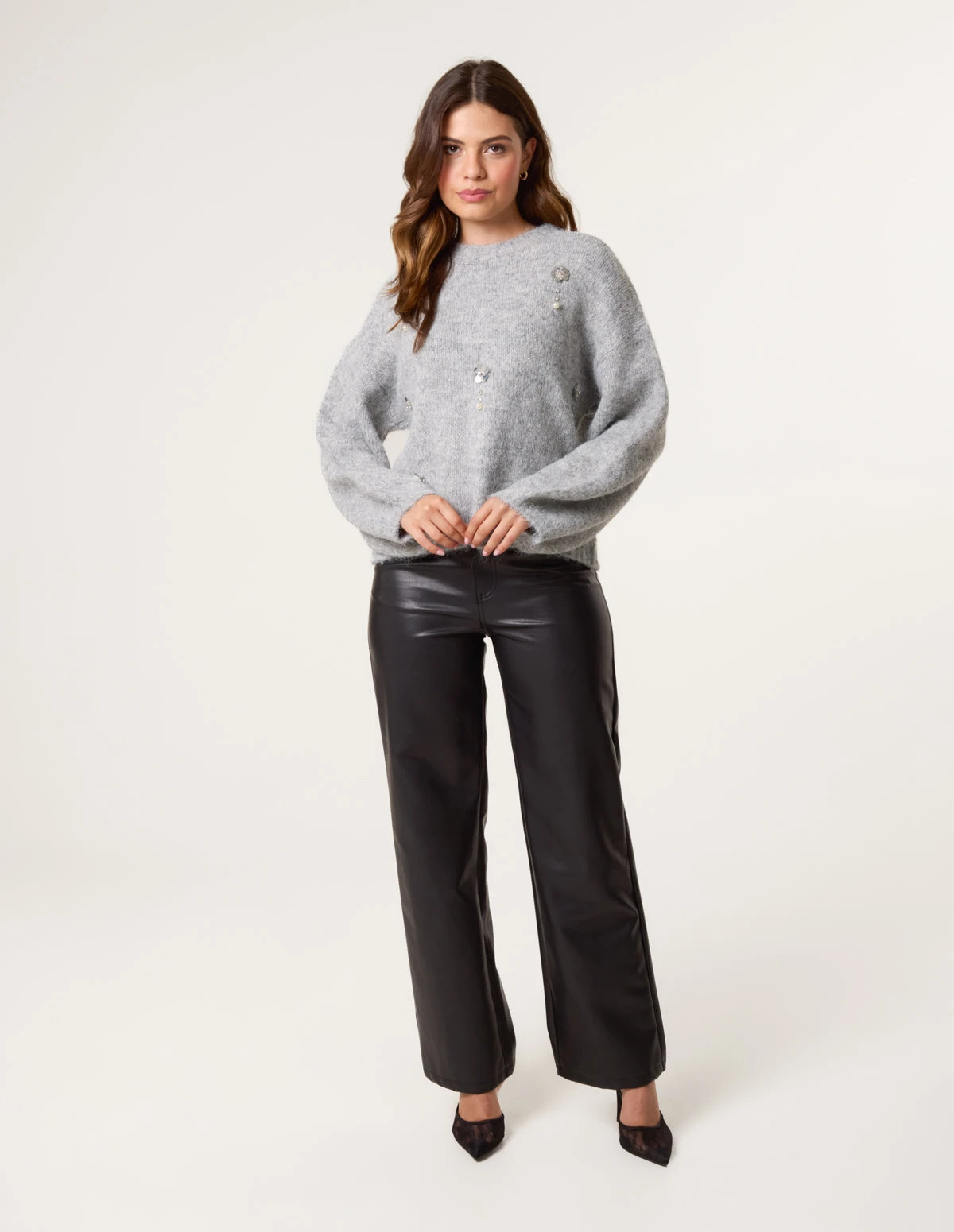 Flower Embellished Jumper(Grey Flower Embellished Jumper) 4 Flower Embellished Jumper(Grey Flower Embellished Jumper) - Image 4