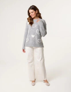 Diamante Detailed Heart Jumper(Grey Diamante Detailed Heart Jumper) -Repertoire Fashion Store WF5526 GREY 26641 096e274c f873 4dc6 9204 4c9089657e24