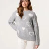 Diamante Detailed Heart Jumper(Grey Diamante Detailed Heart Jumper)