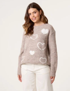 Diamante Detailed Heart Jumper(Mocha Diamante Detailed Heart Jumper)