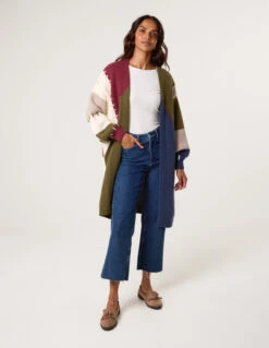 Blanket Stitch Detailed Colourblock Cardigan(Blanket Stitch Detailed Colourblock Cardiga)