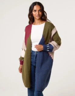 Blanket Stitch Detailed Colourblock Cardigan(Blanket Stitch Detailed Colourblock Cardiga) -Repertoire Fashion Store WF5535 NAVY 0818
