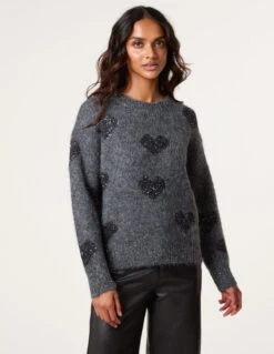 Jumper With Sparkly Hearts(Grey Jumper With Sparkly Hearts)