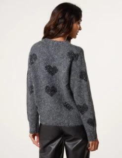 Jumper With Sparkly Hearts(Grey Jumper With Sparkly Hearts) -Repertoire Fashion Store WF5538 GREY 1713