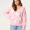 V Neck Flower And Pearl Jumper(Pink V Neck Flower And Pearl Jumper) -Repertoire Fashion Store WF5566 PINK 26348 1d490754 09f3 448d b66d 69199ce54fa0
