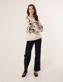 Floral Embroidery Detailed Jumper(Stone Floral Embroidery Detailed Jumper) -Repertoire Fashion Store WF5577 STONE 38045