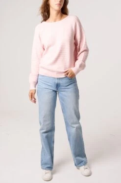 Round Neck Bow Back Detailed Jumper(Pink Round Neck Bow Back Detailed Jumper) -Repertoire Fashion Store WF5633 PINK 6196