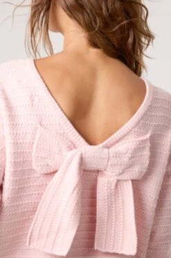 Round Neck Bow Back Detailed Jumper(Pink Round Neck Bow Back Detailed Jumper)