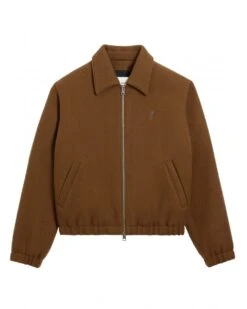 Ami Mens De Coeur Zip Wool Bomber Jacket Hazelnut Brown