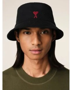 Ami Mens Embroidery Logo Bucket Hat Black -Repertoire Fashion Store ami mens embroidery logo bucket hat black p46073 310764 image