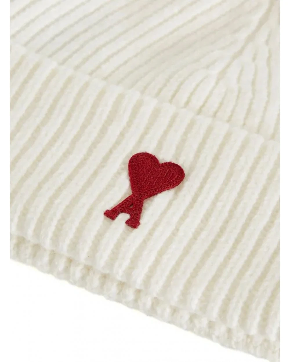 Ami Mens Heart Logo Beanie Off White/Red 2 Ami Mens Heart Logo Beanie Off White/Red - Image 2