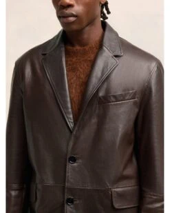 Ami Mens Leather Blazer Jacket Dark Coffee Brown -Repertoire Fashion Store ami mens leather blazer jacket dark coffee brown p45485 298703 image