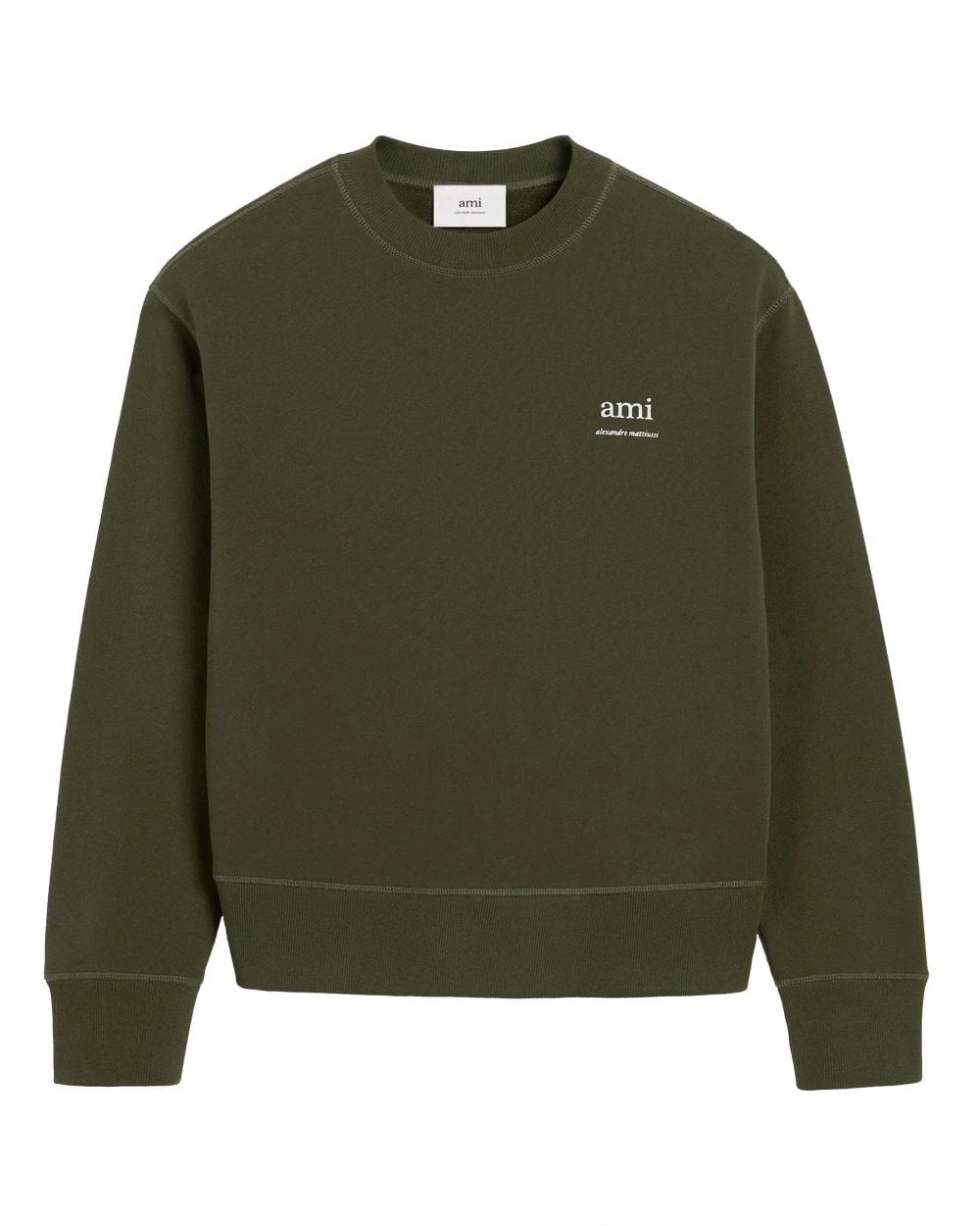 Ami Mens Script Letter Sweatshirt Loden Green 1 Ami Mens Script Letter Sweatshirt Loden Green