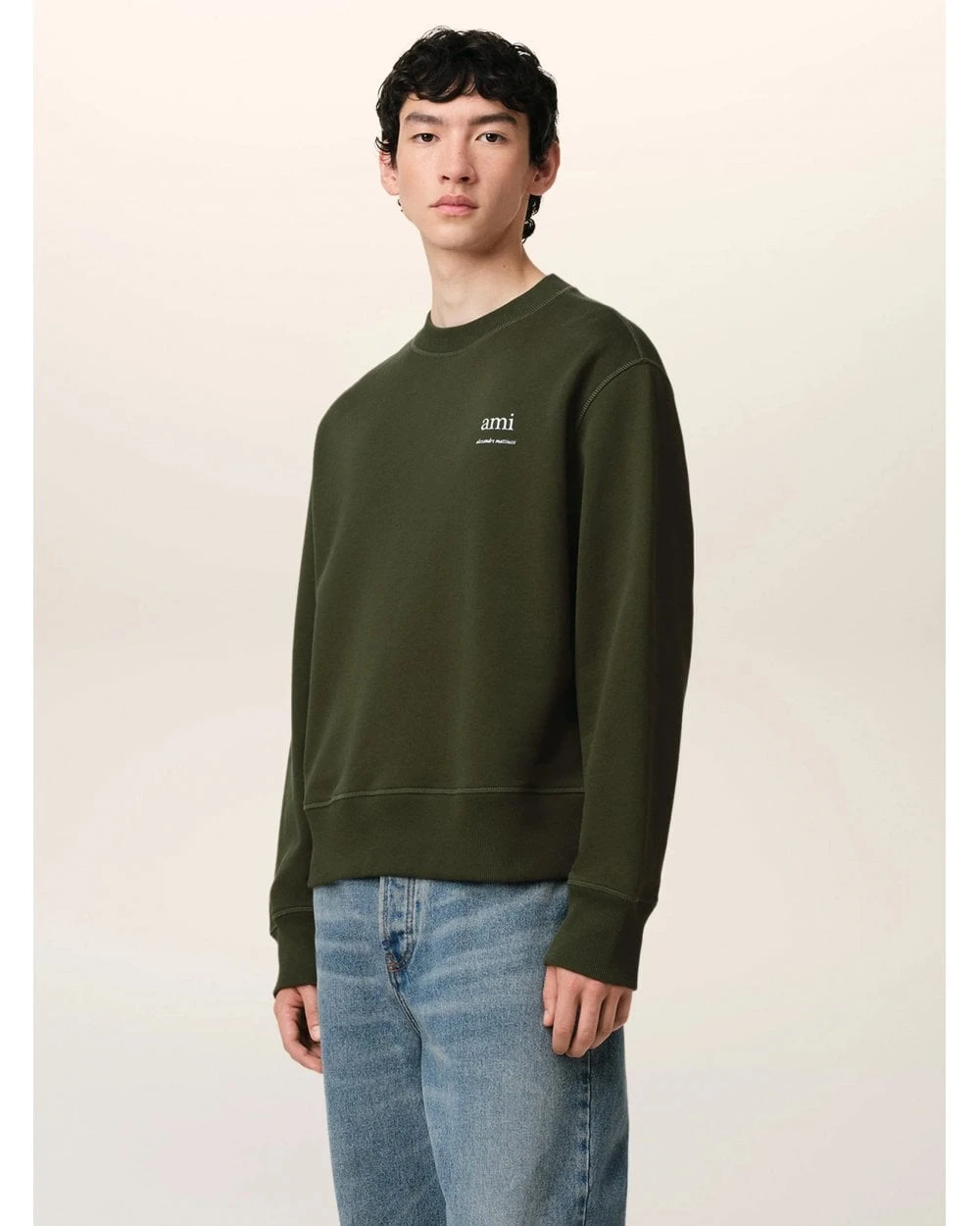 Ami Mens Script Letter Sweatshirt Loden Green 4 Ami Mens Script Letter Sweatshirt Loden Green - Image 4
