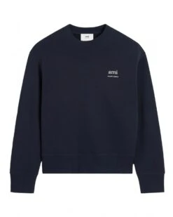 Ami Mens Script Letter Sweatshirt Navy Blue