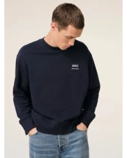 Ami Mens Script Letter Sweatshirt Navy Blue -Repertoire Fashion Store ami mens script letter sweatshirt navy blue p46060 310703 image