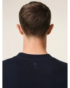 Ami Mens Script Letter Sweatshirt Navy Blue -Repertoire Fashion Store ami mens script letter sweatshirt navy blue p46060 310715 image