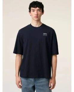 Ami Mens Script T-Shirt Navy Blue -Repertoire Fashion Store ami mens script t shirt navy blue p46048 310529 image