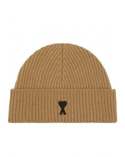 Ami Unisex De Coeur Logo Beanie Camel Beige