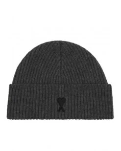 Ami Unisex De Coeur Logo Beanie Heather Grey