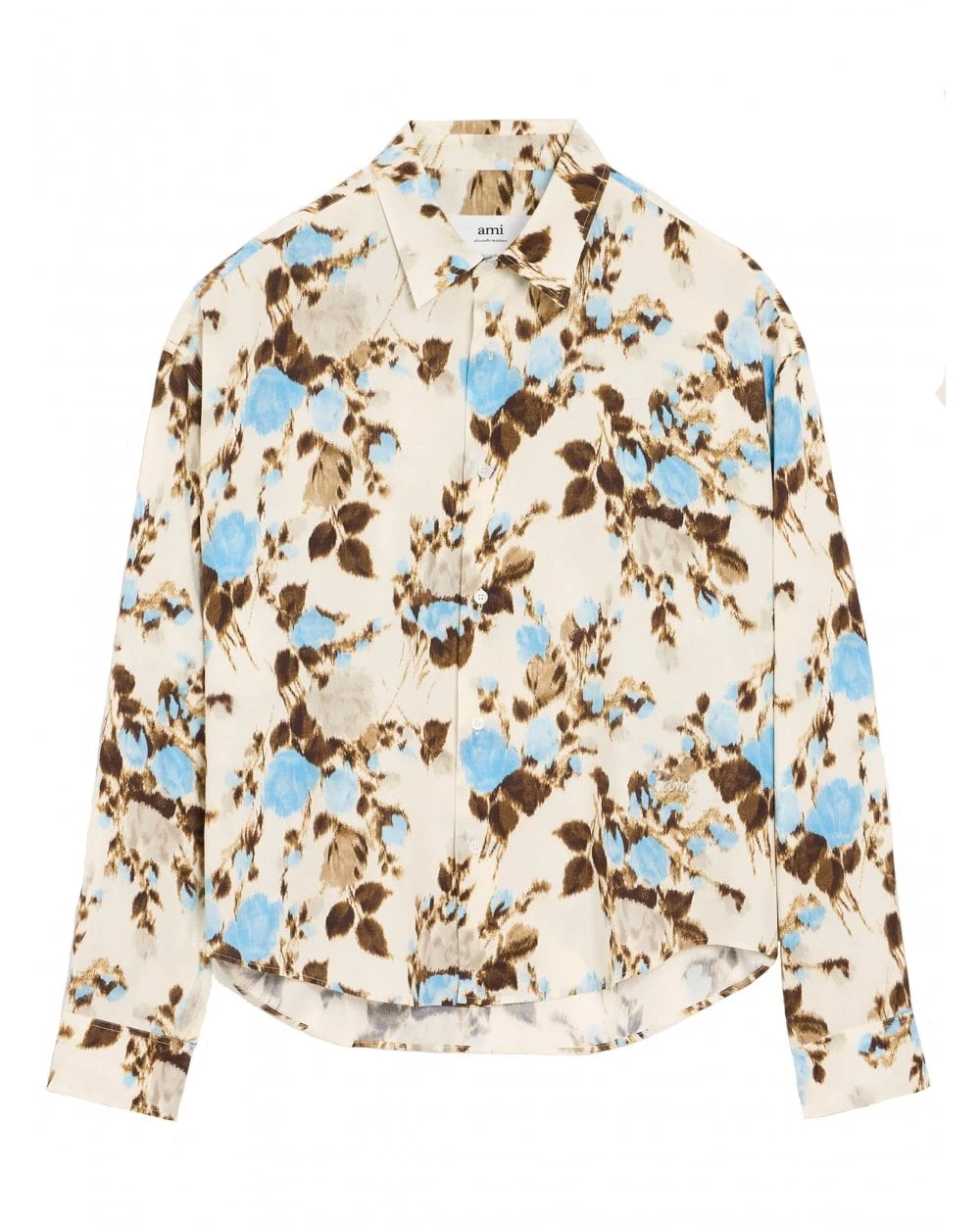 Ami Unisex Flower Print Shirt Sky Blue/Ivory 1 Ami Unisex Flower Print Shirt Sky Blue/Ivory