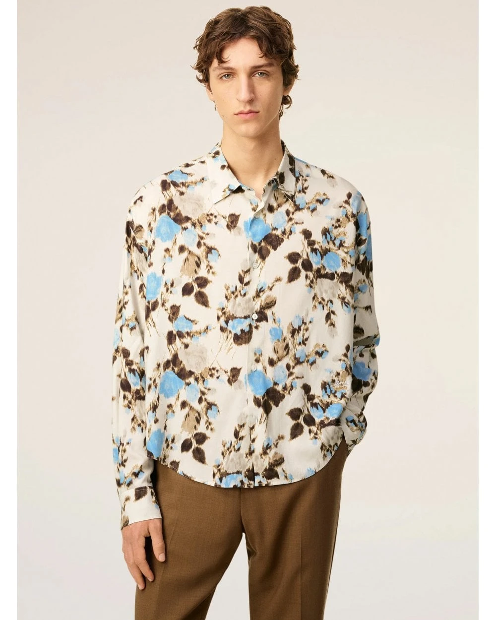 Ami Unisex Flower Print Shirt Sky Blue/Ivory 4 Ami Unisex Flower Print Shirt Sky Blue/Ivory - Image 4