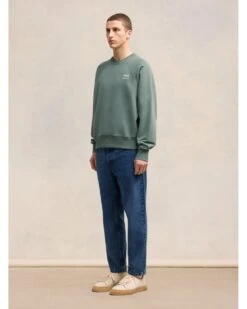 Ami Unisex Script Logo Sweatshirt Antique Clay Green -Repertoire Fashion Store ami unisex script logo sweatshirt antique clay green p45479 298594 image