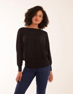 Cut And Sew Batwing Top(Black Cut And Sew Batwing Top)