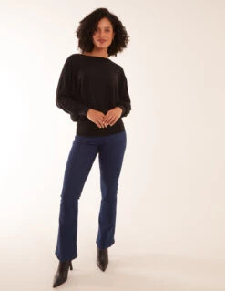 Cut And Sew Batwing Top(Black Cut And Sew Batwing Top) -Repertoire Fashion Store aw23002 black 13667