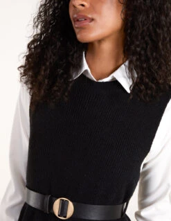 Ribbed Knit Vest Blouse(Black Ribbed Knit Vest Blouse) -Repertoire Fashion Store aw23283 black 4