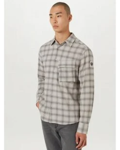 Belstaff Mens Linen Scale Check Shirt Black/Stone Beige -Repertoire Fashion Store belstaff mens linen scale check shirt black stone beige p46332 304293 image