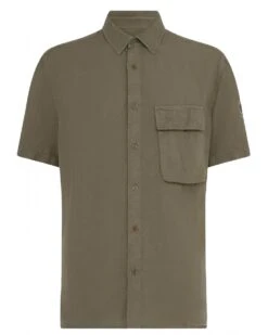 Belstaff Mens Linen Scale Short Sleeve Shirt Surplus Green